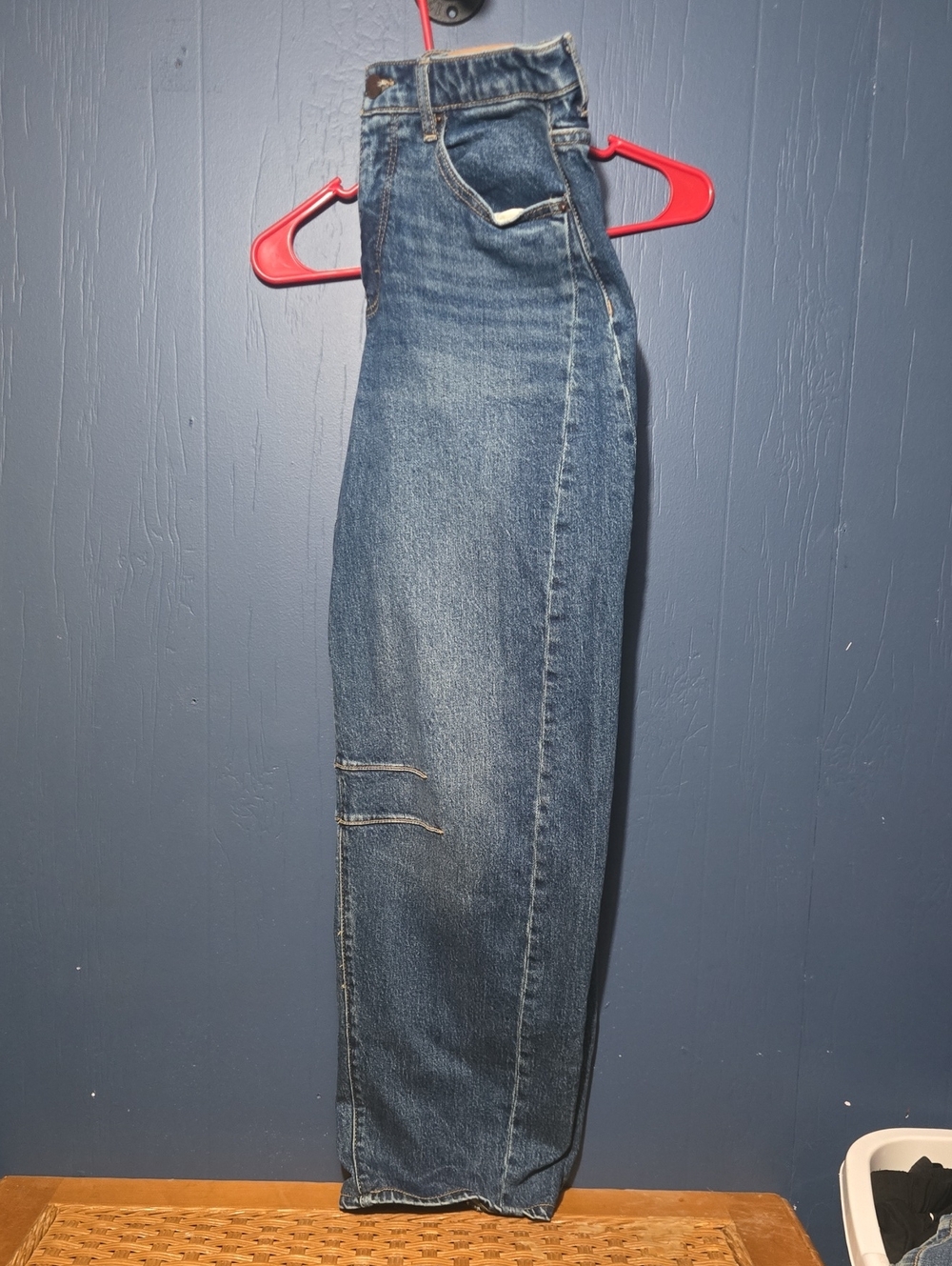 BKE Billie Slim Fit High-Rise Barrel Jeans - Dark Blue with Gold Stitching